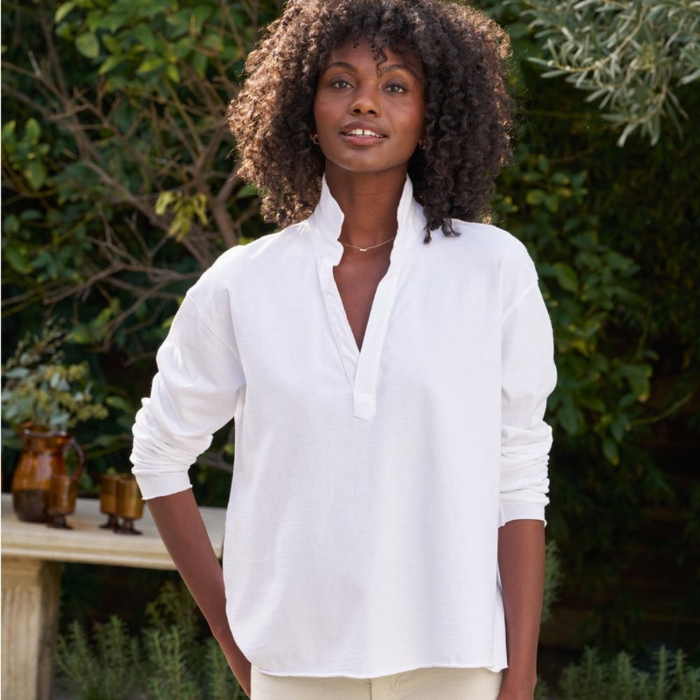 Frank & Eileen Women’s Patrick Popover Henley Pullover Top in White Size Large